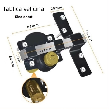 Mehanička brava za drvena vrata, s ključem, s poprečnim šipkom, duljine 50 mm
