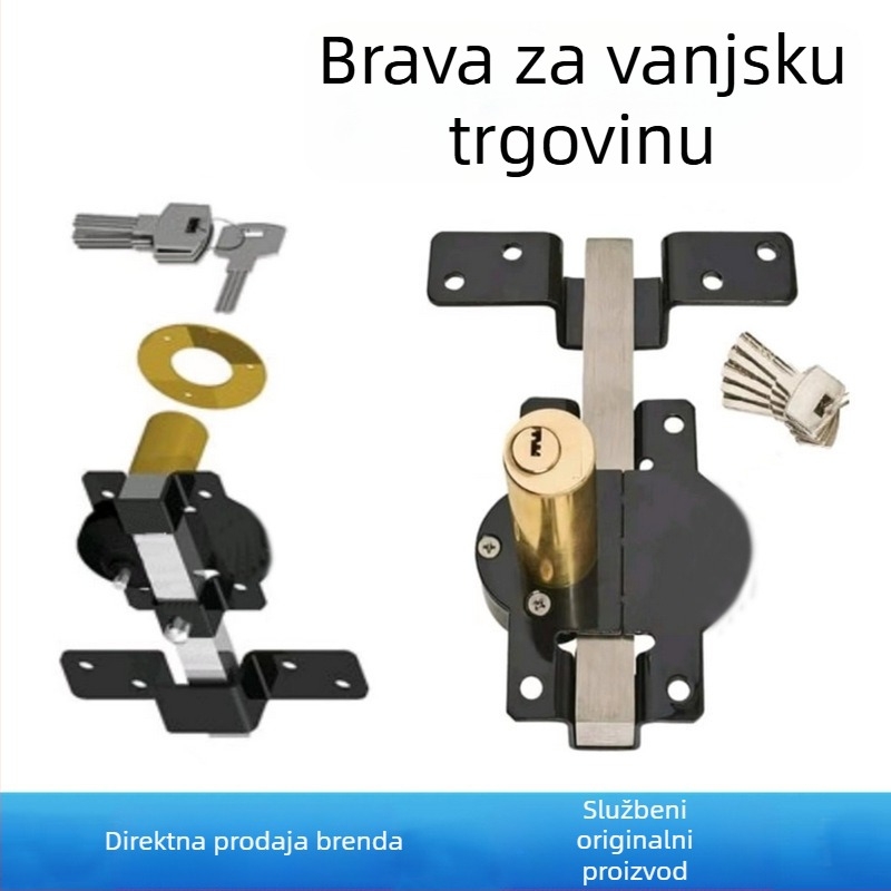 Mehanička brava za drvena vrata, s ključem, s poprečnim šipkom, duljine 50 mm