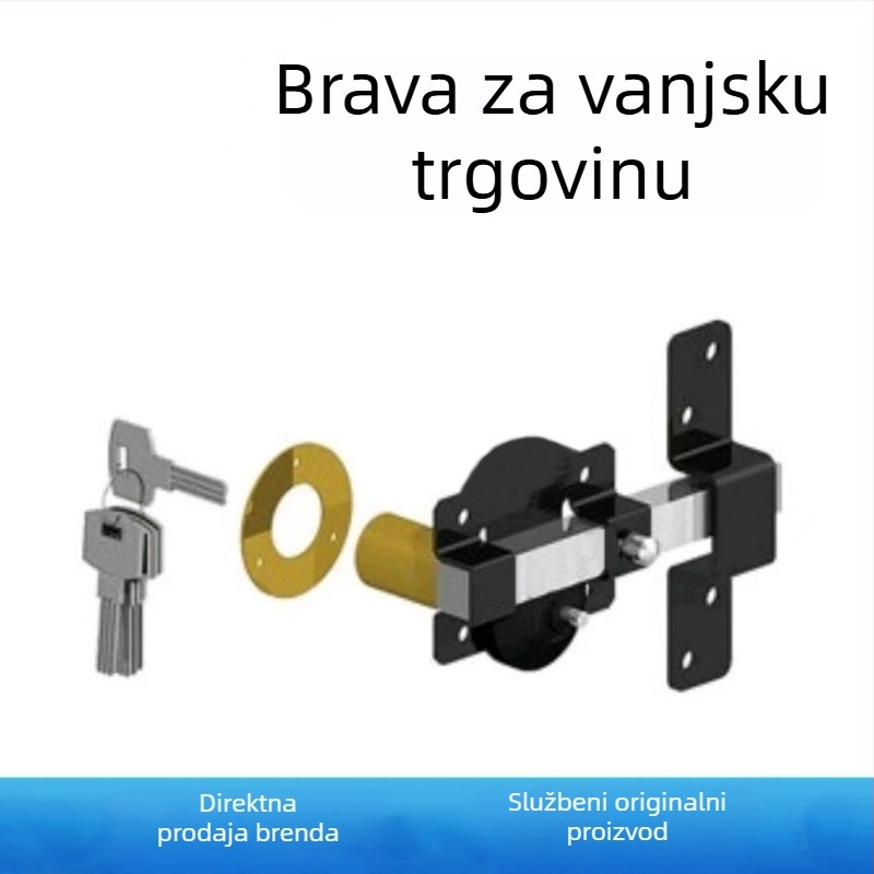 Mehanička brava za drvena vrata, s ključem, s poprečnim šipkom, duljine 50 mm