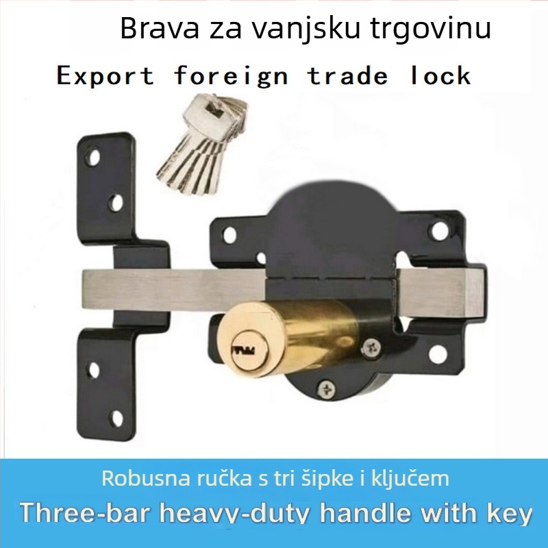 Mehanička brava za drvena vrata, s ključem, s poprečnim šipkom, duljine 50 mm