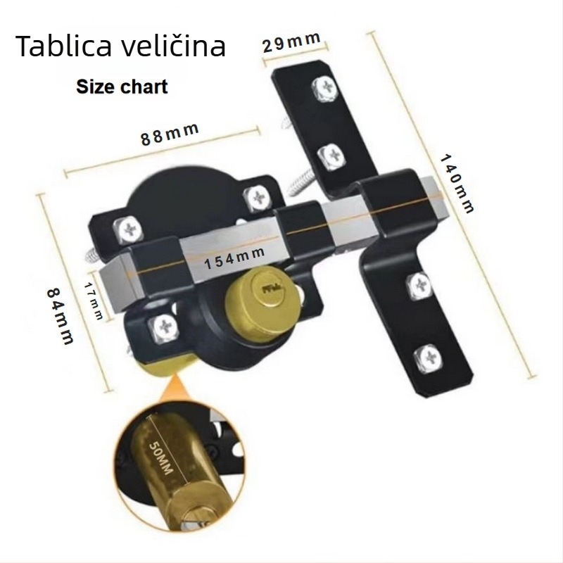 Mehanička brava za drvena vrata, s ključem, s poprečnim šipkom, duljine 50 mm