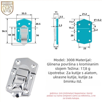 Anwang 3008 metalna kutija kopča za torbe, kromirana završna obrada, moderni minimalistički stil