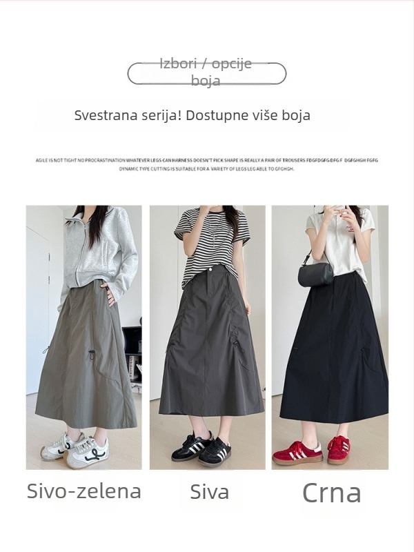 Overalls suknja, visokim strukom, pokriva bokove, srednja duljina, poliester-elastanska tkanina, casual japansko-korejski stil