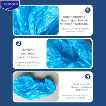 Jednokratne plastične navlake za unutarnju uporabu za cipele, vodootporne i prašinu zaštitne, protuklizna potplata, materijal PE, rok trajanja 5 godina