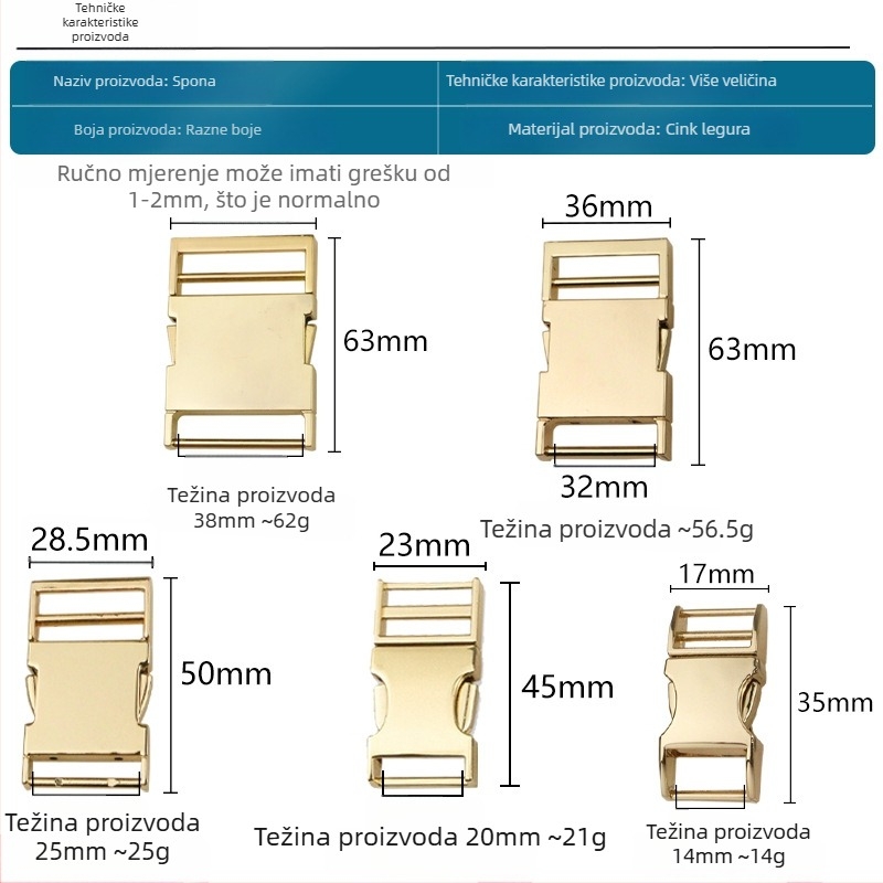 Visokokvalitetni metalni pribor za torbe: metalna kopča, brava za torbu, brava za karticu, čelični lokot, brava za torbu oko struka