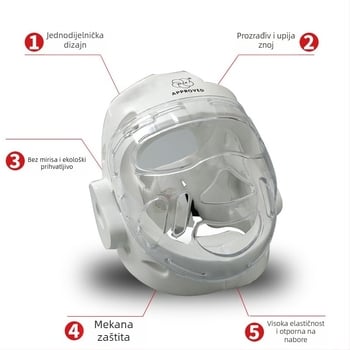 Karaté kaciga s zaštitom lica za natjecanja i treninge — tijelo od poliesterskih vlakana