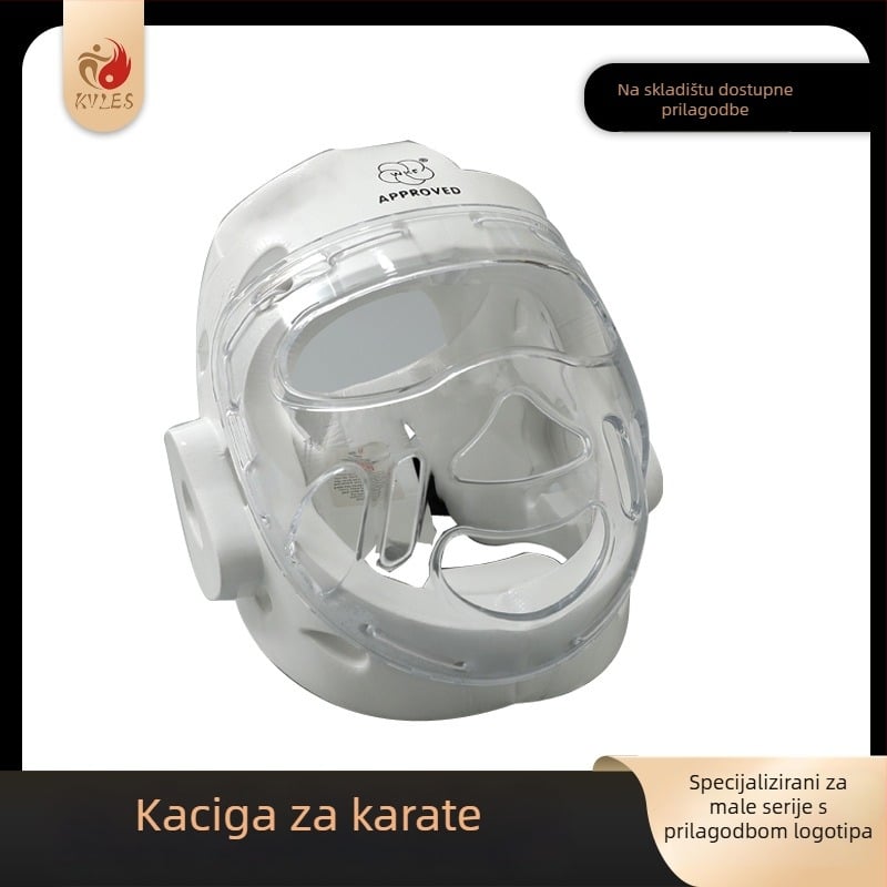Karaté kaciga s zaštitom lica za natjecanja i treninge — tijelo od poliesterskih vlakana