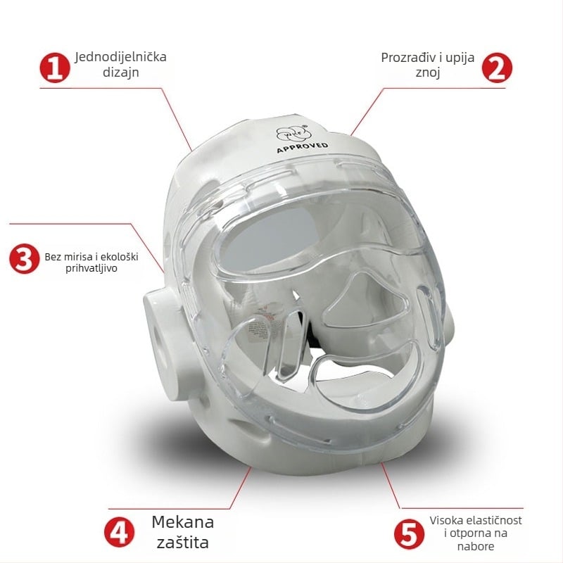 Karaté kaciga s zaštitom lica za natjecanja i treninge — tijelo od poliesterskih vlakana