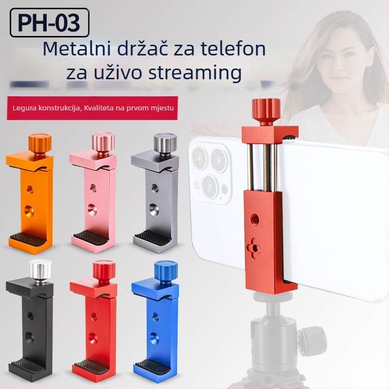 Univerzalna metalna pločica za stolni stativ s držačem za telefon – brzo oslobađanje, za horizontalno i vertikalno fotografiranje; aluminijski spoj; maksimalno opterećenje 2–5 kg; težina 0,14 kg