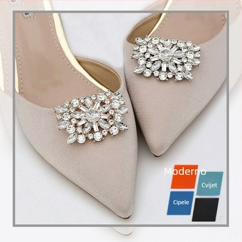 Kopča za cipele s odvojivim rhinestones cvjetovima, model S0051; Akane Ornament Realm; prirodna koža; pogodna za širok raspon cipela.