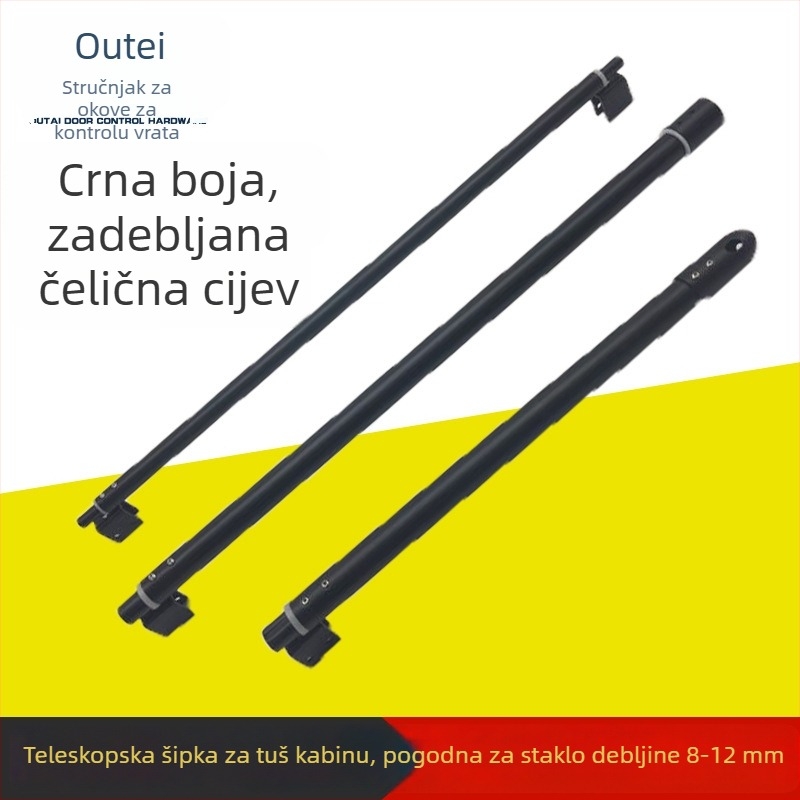 Crna pričvrsna šipka za staklena vrata tuš kabine, nehrđajući čelik 304, model OT-BLLG-003