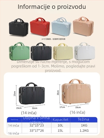 Kozmetička torbica za pohranu sa zatvaračem, 1 kg, vodootporna, ultra lagana, s univerzalnim kotačićima, kombinacijskim lokotom