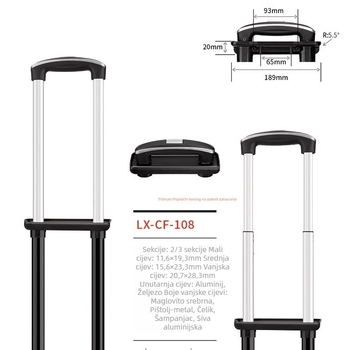 Longxin CF-108 Ručka za prtljagu, Čelična konstrukcija, Višestruki teleskopski dizajn