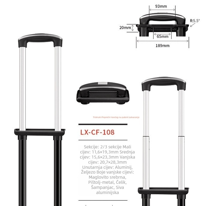 Longxin CF-108 Ručka za prtljagu, Čelična konstrukcija, Višestruki teleskopski dizajn
