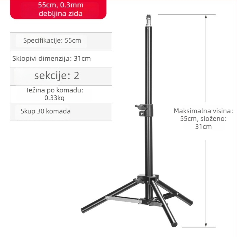 Tusheng Podna stativ za mobitel — Željezna konstrukcija, 0,5 kg, 2–3 sekcije