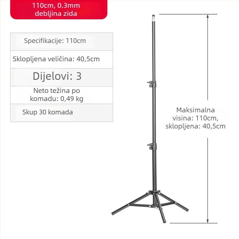 Tusheng Podna stativ za mobitel — Željezna konstrukcija, 0,5 kg, 2–3 sekcije