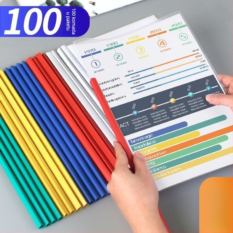 A4 klip za dokumente – prozirni skladišni klip, debljina ploče 18 mm, širina stražnjeg dijela 1.0/1.5/2.5 cm, tisak loga dostupan, prilagodba