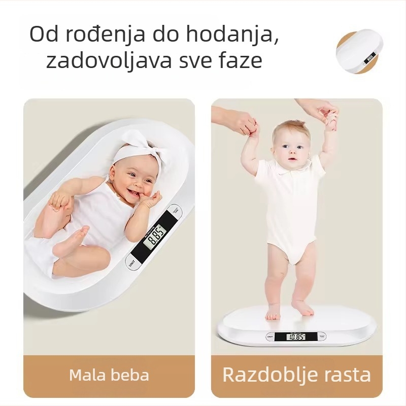 Hengheng Vaga za bebe — Digitalna vaga za mjerenje težine, kapacitet 20 kg, kućna upotreba, minimalistički dizajn, napajanje baterijama (2× AAA)