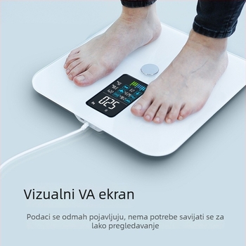 Pametna vaga za tjelesni sastav Dt-905a, kvadratnog oblika, staklena ploča od kaljenog stakla, mjerenje tjelesne masti i vode, napajanje baterijom, mogućnost vanjskog napajanja