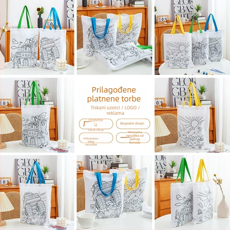 Platnena torba za DIY slikanje s prilagođenim logom; 8A 100% pamuk; UV digitalni tisak i sitotisak; na skladištu i mogućnost prilagodbe