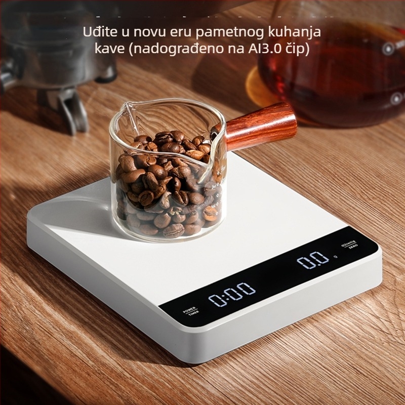 Kuhinja vaga za kavu, model C05, raspon mjere 0,5–3 kg, preciznost 0,1 g, napajanje USB/AAA, ugrađeni mjerač vremena