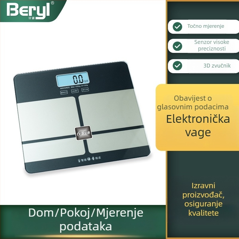Beja inteligentna elektronička vaga s glasovnim sučeljem, punjiva, precizno mjerenje težine za kućnu upotrebu, dom i fitness