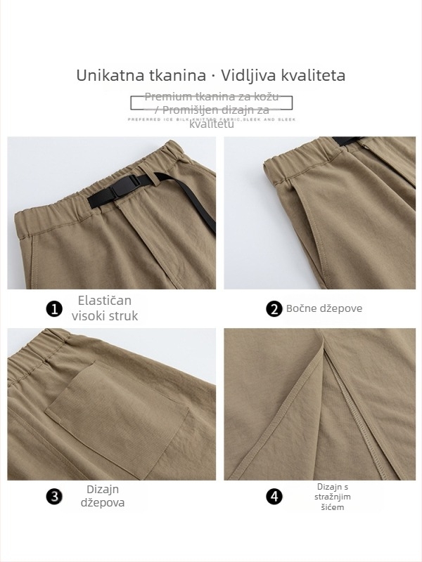 Ženska khaki suknja s kaišem, A-linijski kroj, proljetni stil, vitka silueta, oprana i s otvorom za šlic
