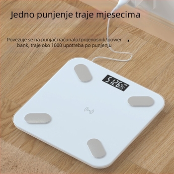 Vaga za tjelesnu težinu i masnoću, kapacitet 180 kg, USB punjenje / AAA baterija, ploča od kaljenog stakla