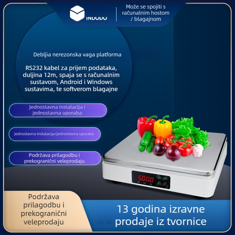 Inteligentna elektronička vaga 15 kg za trgovine voća i delikatesa, visoko precizna vaga s digitalnim zaslonom i nehrđajućim čeličnim panelom