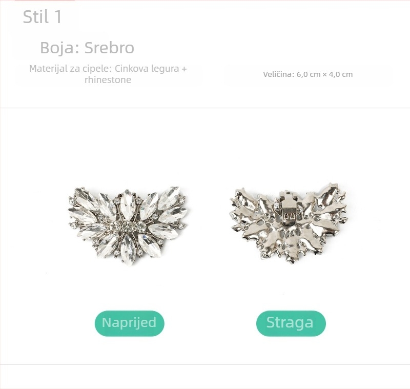 Metalna kopča za cipele s kristalima, model S0084, pogodna za sandale i casual cipele, stil: originalni dizajn kopče, težina 24 g, materijal: cinkov spoj/kristalno staklo