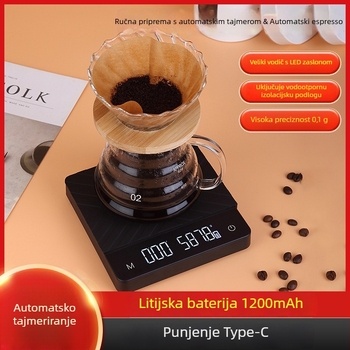 Inteligentna kuhinjska vaga za kavu s USB-om i automatskim mjerenjem vremena, kuhinjska vaga, model R30, maksimalni kapacitet 5 kg, rezolucija 0,1 g