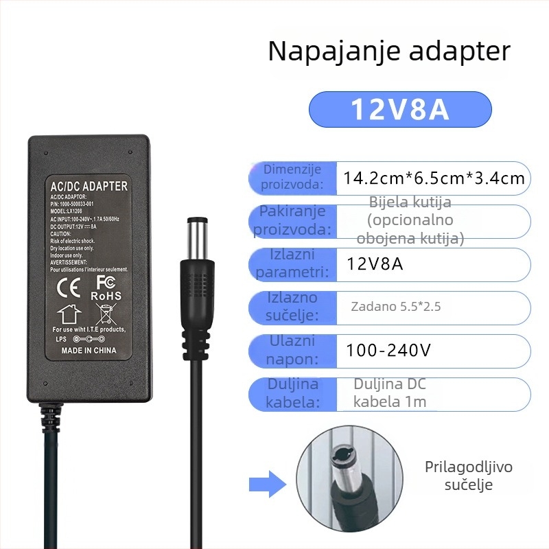 Weijun 12V 8A stolno napajanje za motornu vodnu pumpu, filtr vode i sigurnosnu LED traku, težina 300 g