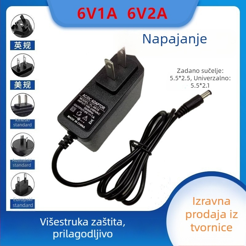 AC/DC napajanje 6V 1A–2A za monitor krvnog tlaka, šivaći stroj, digitalnu vagu i glukometar – ulaz 100–240V