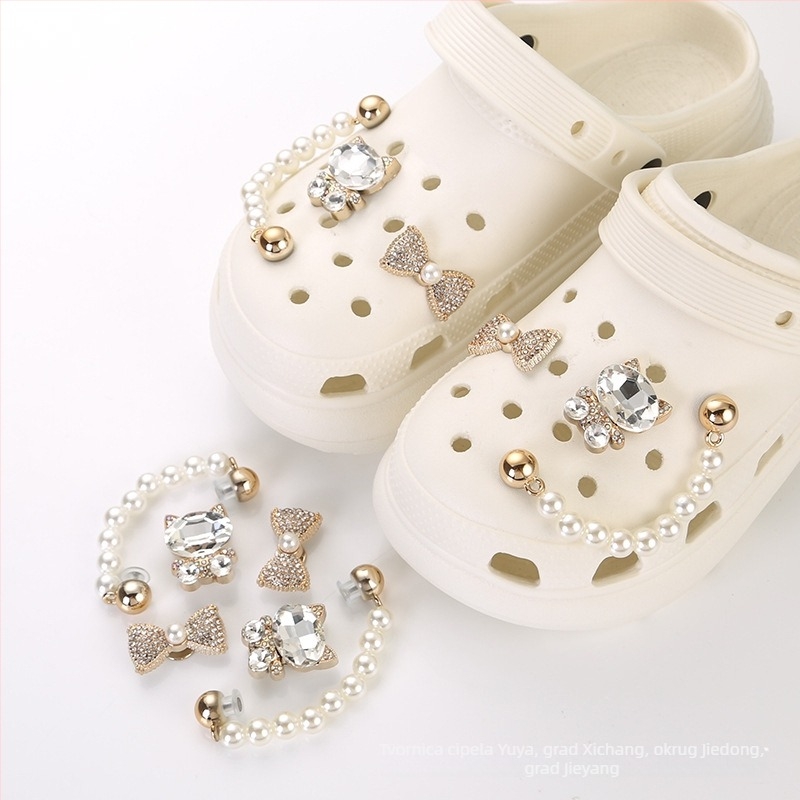 Lf-0154 Dodatak za sandale s bisernim lancem i metalnom teksturom – kompatibilan sa sandalama, platnenim cipelama i papučama; ljeto, proljeće, jesen; sladak akademski stil