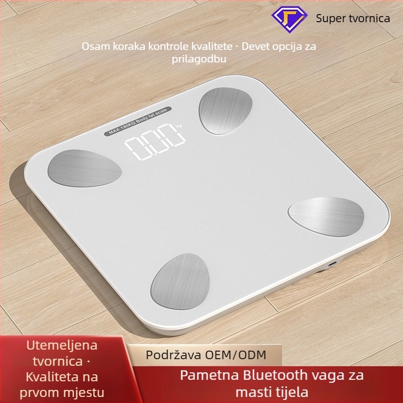 Vaga za tjelesni postotak masnoće s Bluetoothom, pametna digitalna vaga za mjerenje težine, masnoće i vlage, kapacitet 180 kg