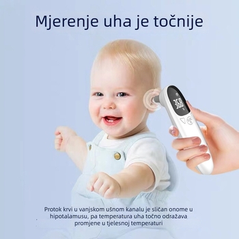 Dječji ušni termometar, medicinskog razreda, pametan, model E01, CE certificirano, Alarm visoke temperature, Pohranjivanje povijesnih podataka