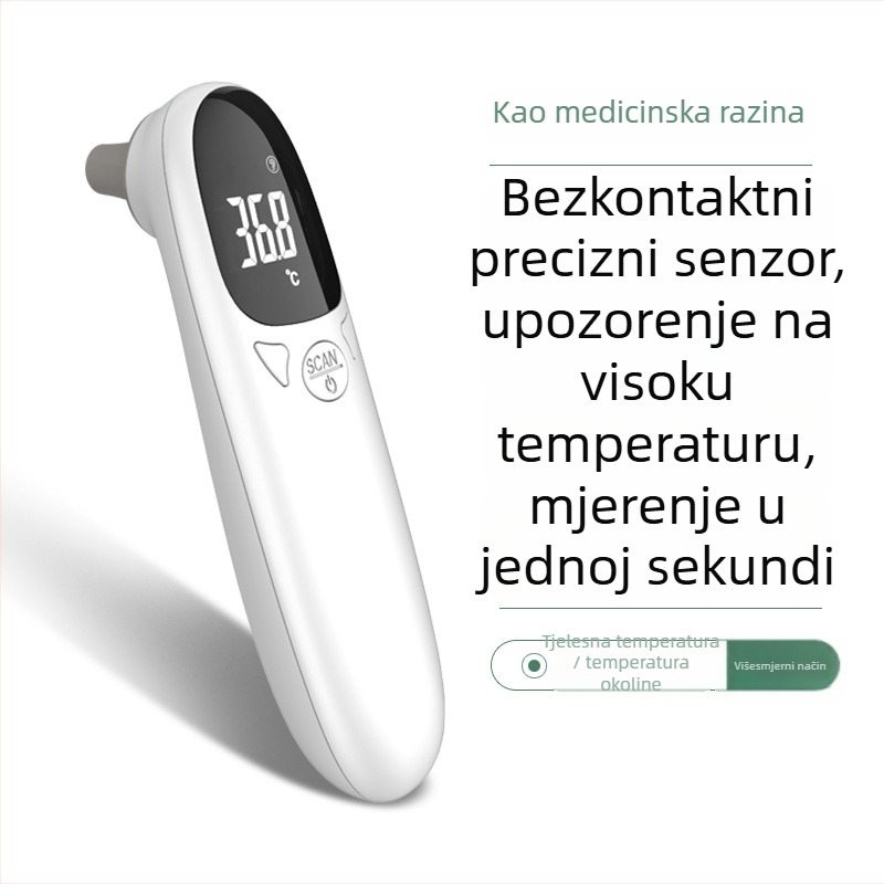 Dječji ušni termometar, medicinskog razreda, pametan, model E01, CE certificirano, Alarm visoke temperature, Pohranjivanje povijesnih podataka