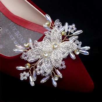 Dodaci za svadbene cipele: model s dva leptira, kristalna cvjetna mašna, ukras na vrhu prsta, za sve sezone