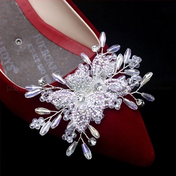 Dodaci za svadbene cipele: model s dva leptira, kristalna cvjetna mašna, ukras na vrhu prsta, za sve sezone