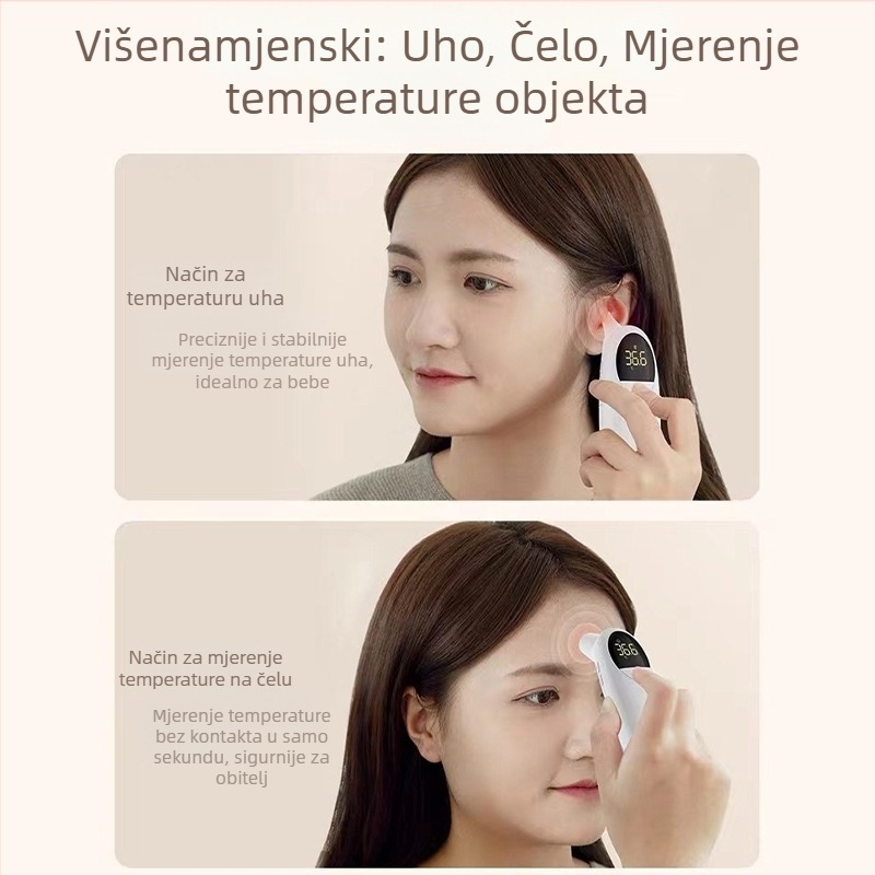 Infracrveni termometar za uho i čelo, model HSP-EWQ-005, integrirano mjerenje čela i uha, kapacitet baterije 1800 mAh, težina 120 g