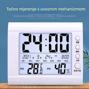 Unutarnji digitalni termometar-higrometar sa satom i alarmom – mjeri temperaturu i vlagu