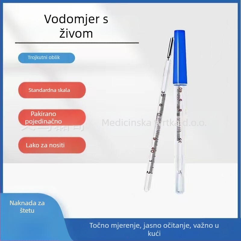 Stakleni termometar sa živom – trokutasti štapić, za pazuh, brzo i točno mjerenje tjelesne temperature, za odrasle i djecu