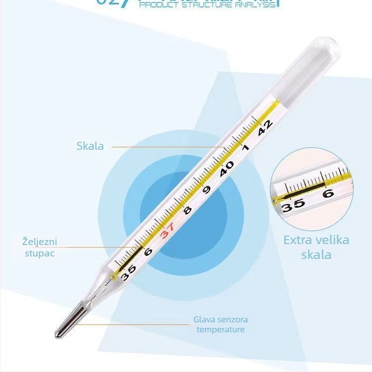 Stakleni termometar s živom, model Cr.w23, pogodan za djecu, starije i odrasle, kompatibilan s medicinskim sustavom, odobren Zhejiang Machinery 20182070144