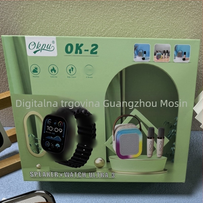 Ok2 pametni sat s ugrađenim mikrofonom i Bluetooth zvučnikom; mjerenje otkucaja srca i krvnog tlaka; praćenje sna; bežično punjenje