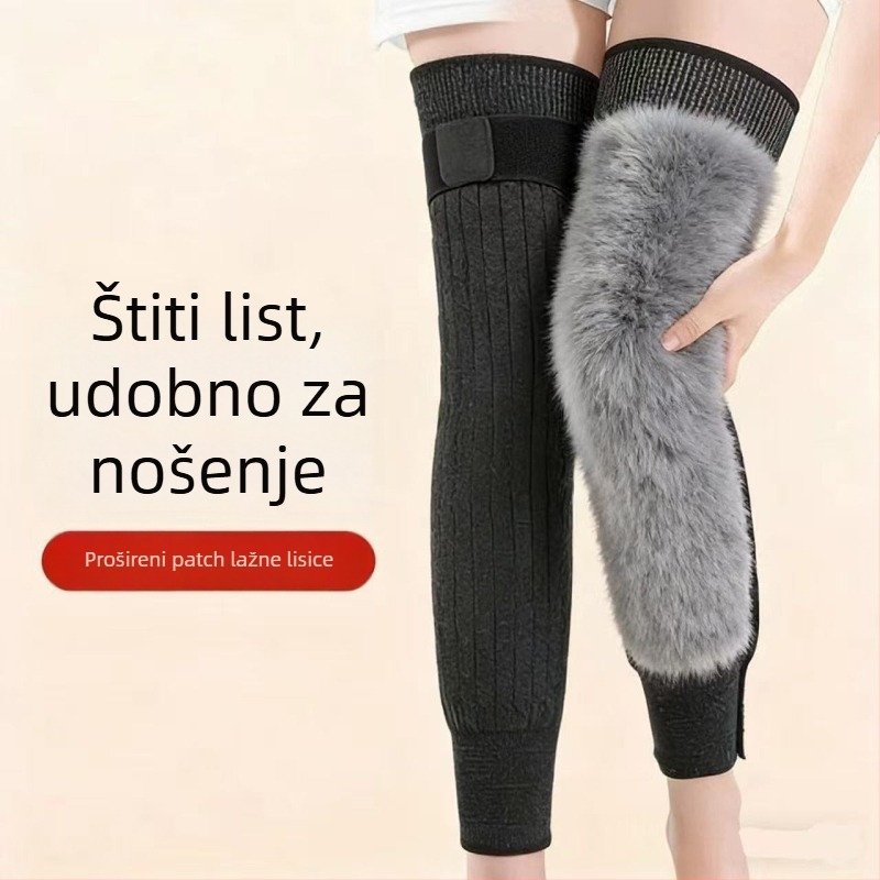 Nova debela štitnika za koljena za toplinu, za muškarce i žene, s fleece podstavom, jakim trakovima, protukliznim dizajnom, dugačak kroj za jesen i zimu