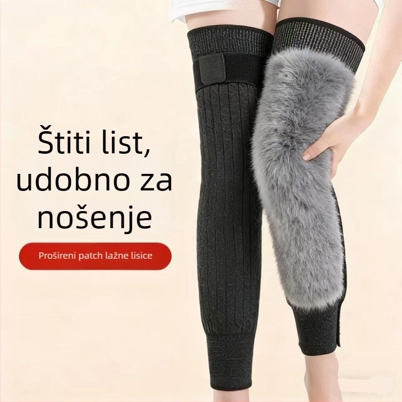Nova debela štitnika za koljena za toplinu, za muškarce i žene, s fleece podstavom, jakim trakovima, protukliznim dizajnom, dugačak kroj za jesen i zimu