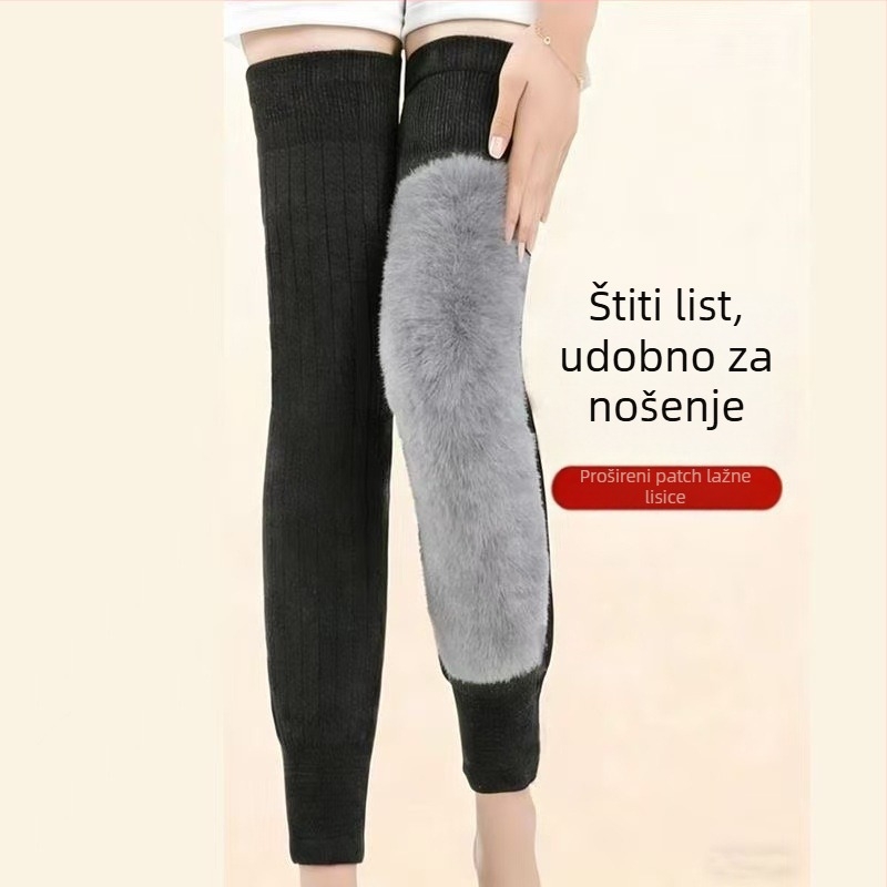 Nova debela štitnika za koljena za toplinu, za muškarce i žene, s fleece podstavom, jakim trakovima, protukliznim dizajnom, dugačak kroj za jesen i zimu