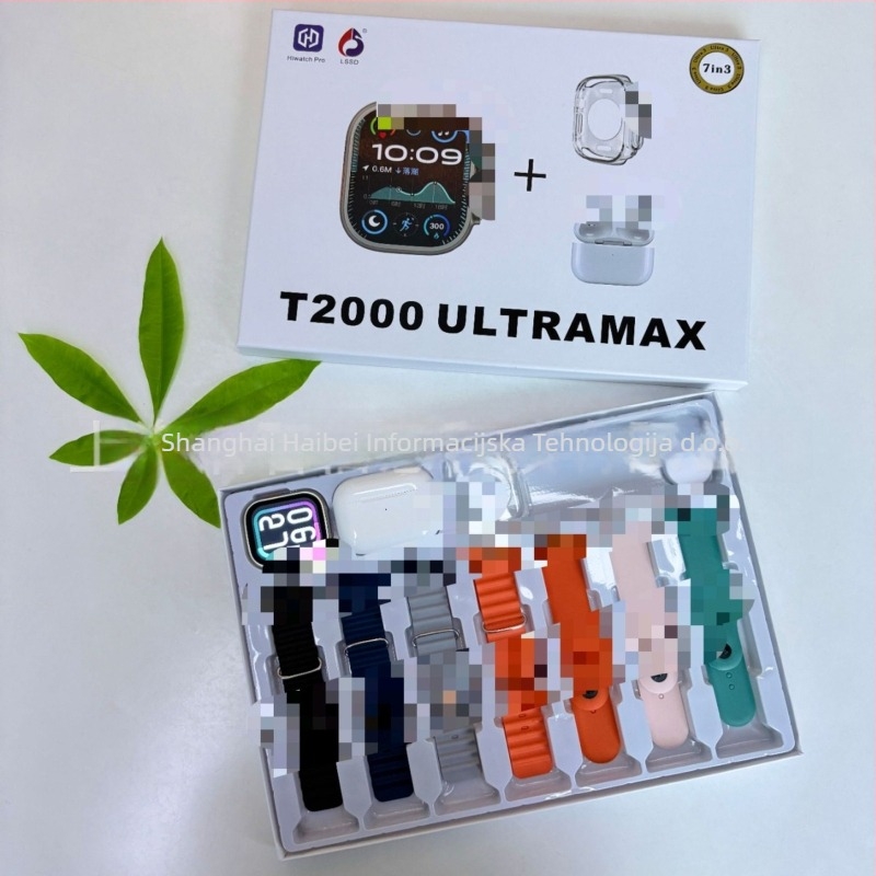 Pametni sat T2000 Ultramax s Ultra3 remenom — 7+3 sportski pedometar, broj otkucaja, krvni tlak, zasićenost krvi kisikom, praćenje sna, NFC