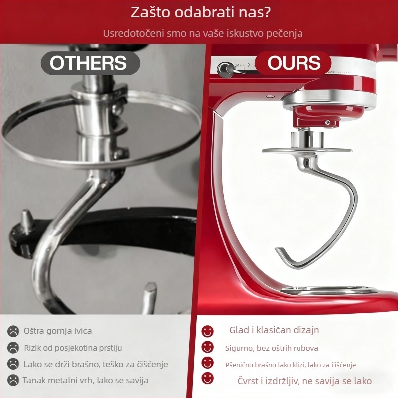 Kuka za tijesto od nehrđajućeg čelika za KitchenAid 5 Qt – odvojiva dodatna oprema
