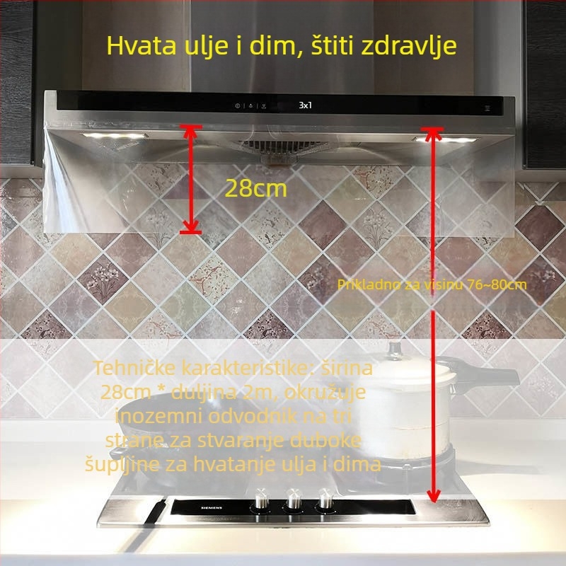 Kuhinjska napa — prozirni štit protiv uljnog dima, otporan na visoke temperature, vjetrozaštita, zavjesa ulja i kućište ploče